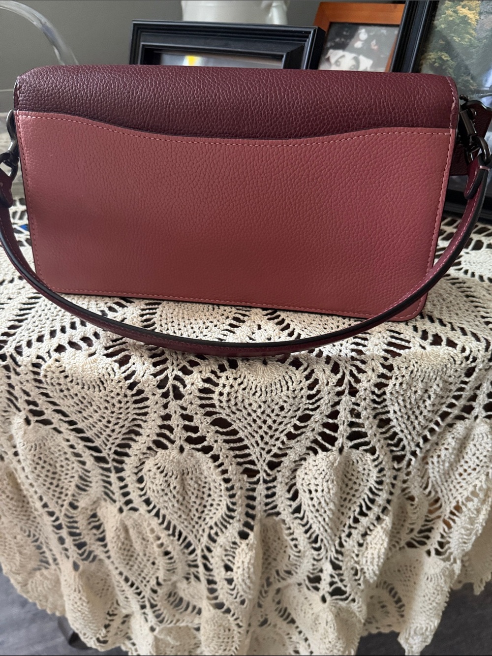 Coach Tabby Colorblock Leather Crossbody Bag in Burgundy, Pink & Orange - Picture 2 of 5